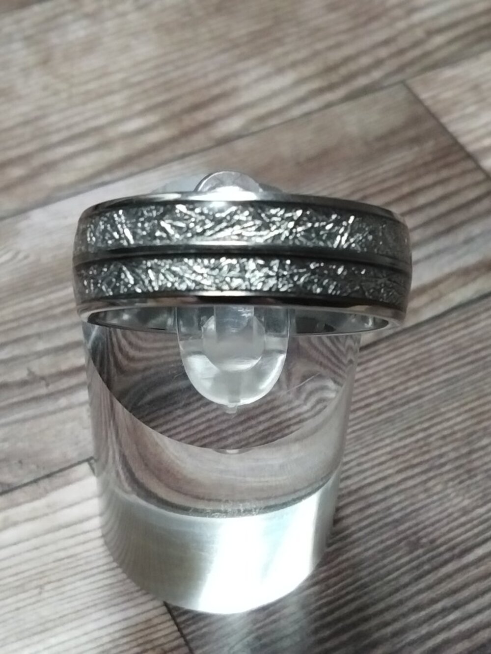 New, Size 13, Silver Sequin Inlay, 8 mm Silver Stainless Steel Band.